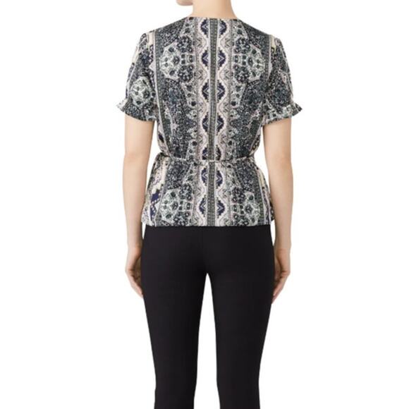 Cupcakes & Cashmere Paisley Wrap Blouse S Boho Ruffle Sleeve Top - Picture 2 of 4